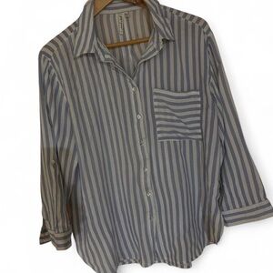 H&M Women Blue and White Striped Shirt